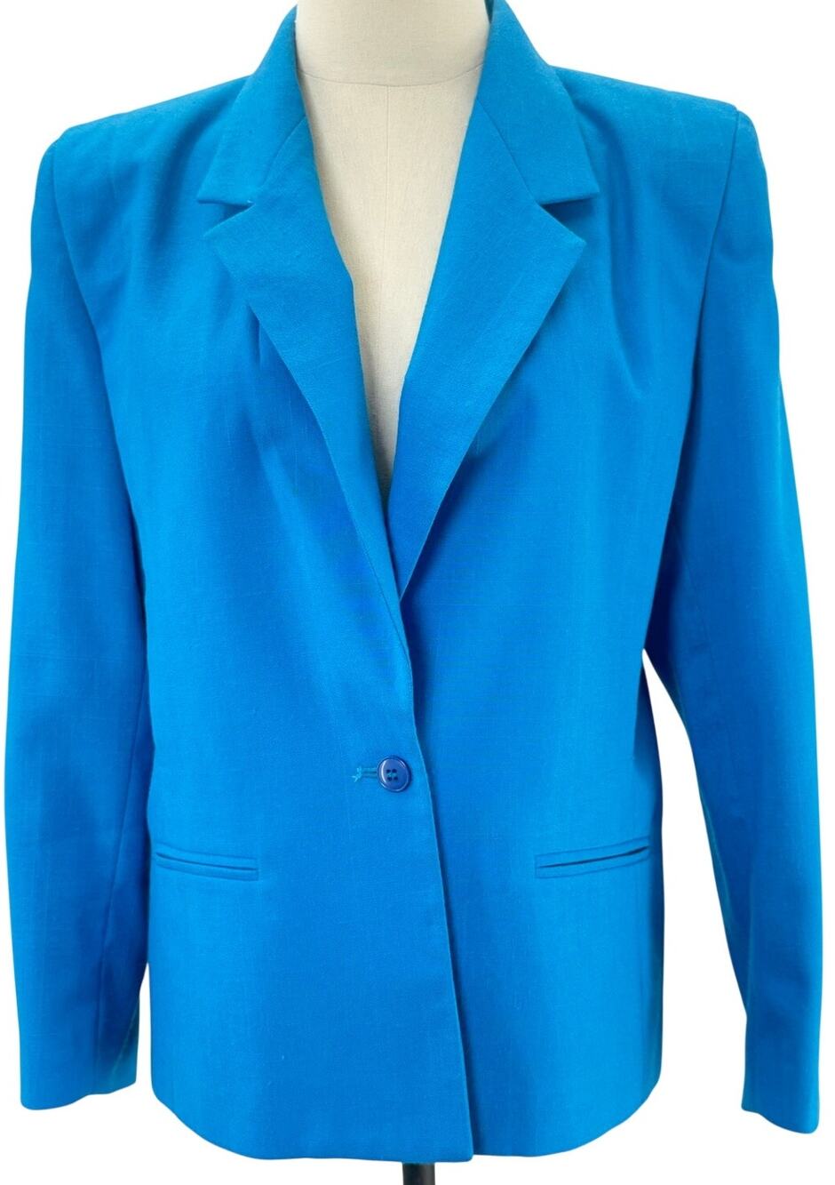 Vintage 80s Sasson Petite Women's 12 Blue Blazer Jacket Shoulder Pads